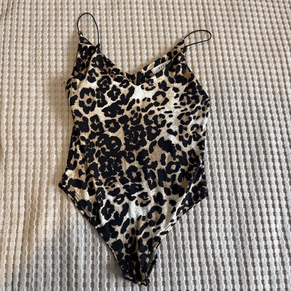 Gaze Bodysuit Women's Small Leopard Print V-Neck Cami Straps Brown Black Animal